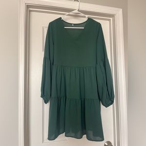 Amazon Green Long Sleeve Ruched Dress